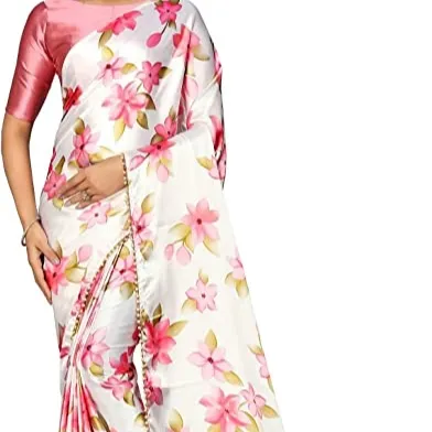 Ropa de fiesta étnica con estampado Floral, Saree de seda satinada suave con blusa cosida, traje bohemio de diseñador de calidad Premium, novedad