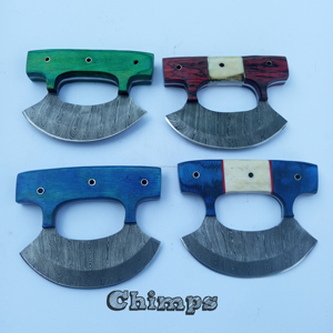 Couteau Ulu fait à la main en acier Damas avec manche en bois Pakka Logo personnalisé pour la cuisine et la coupe de pizza pour les restaurants - Product Image 2