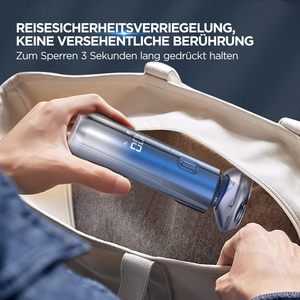 Mini Afeitadora Eléctrica Azul para Hombre con Cabezales Magnéticos de Triple Cuchilla, Afeitado en Seco y Húmedo, Bloqueo de Viaje, Resistente al Agua IPX7, Fuente de Alimentación USB - Product Image 4