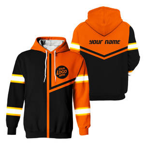 Sudaderas con capucha reflectantes de lona de alta visibilidad con logotipo personalizado Ropa de trabajo de seguridad para hombres con cuello levantado y cinta reflectante Color naranja - Product Image 1