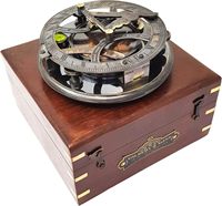 Boussole solaire vintage rétro steampunk en laiton massif, finition marine, avec boîte en bois dur poli, artisanat Calvin fait main, pour usage extérieur, avec aiguille
