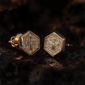Gran oferta S925 plata esterlina 14K oro helado hexágono con pendientes cruzados para hombres joyería de hip hop - Product Image 1