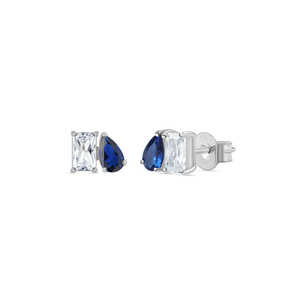 Toi Et Moi Baguette Boucles d'Oreilles Diamant Bleu Poire - Product Image 1