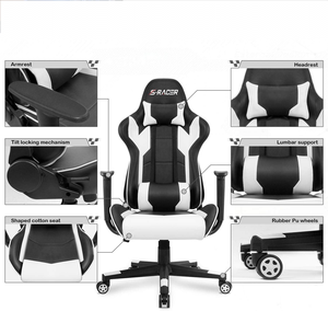 Silla de Juego Ergonómica de Respaldo Alto con Reposacabezas y Soporte Lumbar Ajustable, Silla de Escritorio de Cuero, Giratoria, Estilo Racing - Product Image 2
