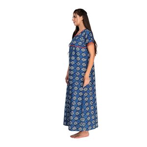 Woven Soft Cotton <b>Long</b> Maxi Sleepwear Nightgown for Women with Button V-Neck - Product Image 3