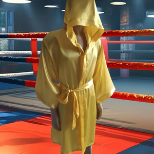 Robe de boxe à capuche pour adultes, respirante, couleur unie, longueur genou, pour hommes et femmes, costume de cosplay de combat avec ceinture - Product Image 1