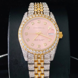 Hoàn toàn Iced của phụ nữ 31mm Hai giai điệu màu hồng quay số moissanite kim cương Đồng hồ đeo tay cho phụ nữ Analog quay số sang trọng xem cho vợ - Product Image 6