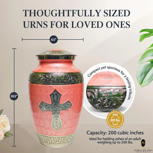 Urna de cremación cruzada rosa y plateada, urna funeraria grande para cenizas de adultos, urna conmemorativa religiosa hecha a mano con tapa de 10,5 pulgadas - Product Image 5