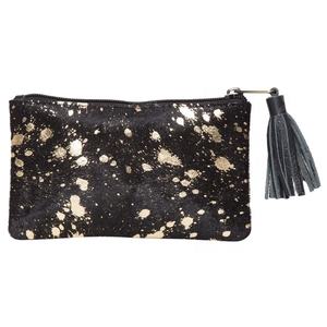 Ready to Ship Foil Leather Cowhide Handbag <b>Women's</b> Western Fashion Wristlet <b>Clutch</b> with Tassel Flower Decoration for Autumn - Product Image 1