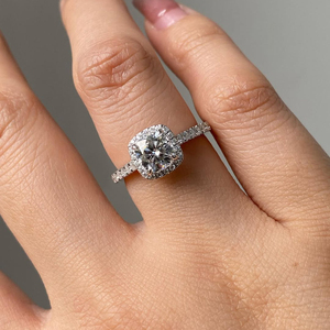 pave band 14k gold elegant sparkling bridal <b>Ring</b> gift 1.25 carat <b>cushion</b> cut lab grown diamond halo engagement <b>ring</b> - Product Image 1
