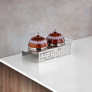 Cuencos indios modernos dorados y plateados con dátiles esmaltados, cuenco para nueces y fruteros, diseño árabe tunecino dorado y plateado - Product Image 2