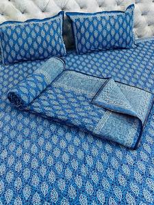 Juego de cama de edredón de algodón con estampado de bloque de mano indio, edredón tamaño King de diseño moderno suave con almohada para dormitorio - Product Image 3