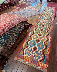 Alfombras de corredor geométricas tejidas a mano, alfombras de ejercicio para el hogar acolchadas de tejido plano - Product Image 2