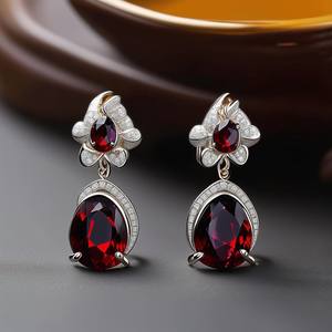 Boucles d'oreilles en argent Sterling 925 de haute qualité bijoux en pierres précieuses grenat de bonne qualité pour femmes et filles - Product Image 5