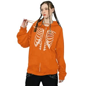 Sudaderas con capucha de esqueleto con diamantes de imitación personalizados Sudaderas con capucha de gran tamaño con cremallera para mujer Sudaderas con capucha Streetwear con logotipo personalizado - Product Image 5