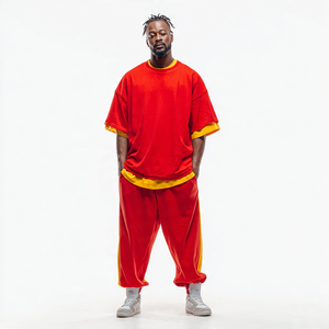 Camiseta holgada de peso medio, chándal para hombre, camiseta de gran tamaño con hombros caídos, conjunto de pantalones de gran tamaño, Camiseta holgada de verano, chándal para hombre - Product Image 1