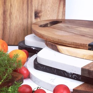 <b>Solid</b> Acacia <b>Wood</b> Cutting <b>Board</b> with Marble Splicing for Household Use-Meat Bread Fruits Chopping 2 Pieces - Product Image 6