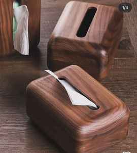 Support de boîte à mouchoirs en bois pour la maison et le bureau Organisateur de bureau décoratif de conception de grain de bois naturel - Product Image 4
