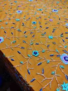 Tissu en dentelle florale multicolore de luxe avec éléments de broderie 3D en perles, tissage écologique de style croisé pour accessoires - Product Image 6