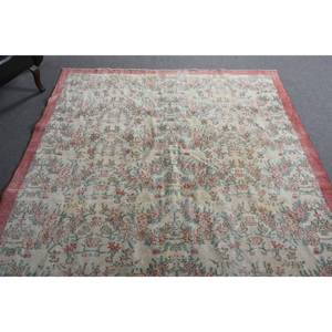 Alfombra de área de lana turca Vintage de 7x10 pies, rectángulo grande rojo Beige con patrón abstracto para pasillo, habitación, cabecera, respaldo de látex - Product Image 4