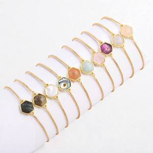 Venta caliente Hexagon Sunstone Birthstone Charm Connector Link Chain Pulsera Joyería para granel - Product Image 2