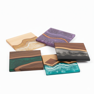 Handcrafted Wooden <b>Resin</b> Coaster Premium Epoxy American Style <b>UV</b> Printed River Design Natural Wood Grain Durable Heat Water - Product Image 5