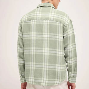 Chemise à carreaux personnalisée 1 poche poitrine fermeture bouton pression en flanelle en coton et laine pour hommes - Product Image 2