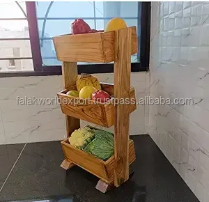 Contenedores de almacenamiento de cocina de bambú personalizados, organizador de 3 niveles con ruedas para pan, almacenamiento de frutas y verduras de Falak World Export - Product Image 2