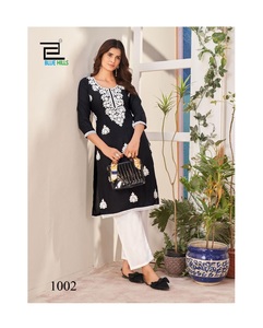 Beste Qualität einfach zu tragen indische sexy Baumwollstickerei Kurti Chikankari und Stickerei Damen Kurta-Sets Großhandel Surat Indien