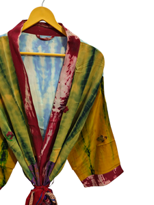 Indian Vintage Sari Silk Kimono Lounge Wear Bikini Cover Up <b>Gift</b> <b>For</b> <b>Her</b> Night Wear Woman's Clothing - Product Image 2