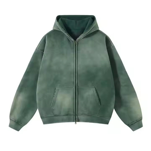 Vintage logotipo personalizado Streetwear GSM Fleece French Terry doble cremallera lavado Zip Up Blank Sun faded Hoodie hombres - Product Image 1