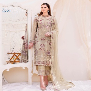 Ramsha F-23ชุดเดรสผ้าชีฟอง3ชิ้นสำหรับงานแต่งงานอินเดียและปากีสถาน - Product Image 3