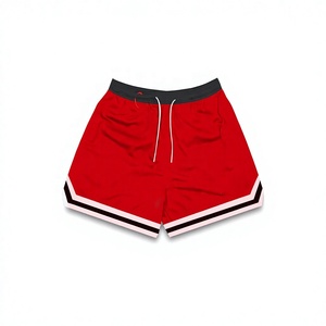 Shorts décontractés rouges pour hommes, taille élastique, taille mi-haute, respirants, légers, couleur unie, avec bande latérale - Product Image 1