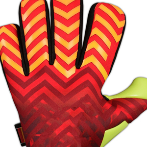 Gants de gardien de but de football en cuir à motif rouge et jaune avec paume néon, imperméables, à doigts complets, avec sangle de poignet réglable pour une utilisation en extérieur - Product Image 5