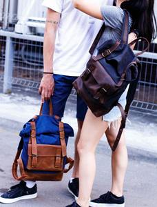 Leather Canvas <b>Backpack</b> Soft Breathable <b>Heavy</b> <b>Duty</b> Outdoor Travel School Work Hiking Use Unisex Durable Multi Pocket Capacity - Product Image 5