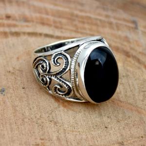 Bague de pierres précieuses faite à la main Bague parfaite en argent sterling 925 naturel Onyx noir Bijoux en argent sterling 925 Bague de timbre Bijoux - Product Image 3