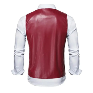 Black Red Orange Faux Leather <b>Vest</b> <b>Men</b> Slim Single Breasted Office <b>Vest</b> <b>Men</b> Sleeveless Blazer <b>Vest</b> - Product Image 2