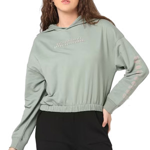 BRANIS SPORTS Women's Light <b>Green</b> Hooded Oversized Sweatshirt Full Sleeve Drop-Shoulder Embroidered Letter Design Breathable - Product Image 1