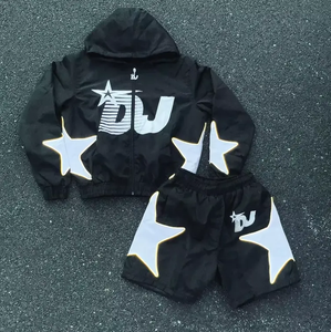 Men Sets Two Piece 2025 Custom Windbreaker Jacket <b>Shorts</b> Tracksuit set Reflective <b>Zip</b> up Nylon Two Piece Windbreaker <b>Short</b> Set - Product Image 4