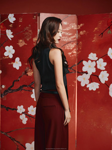 Chemise en soie sans manches WINGS Top avec un décolleté en V discret et des bretelles à volants qui cascade sur les épaules - Product Image 2