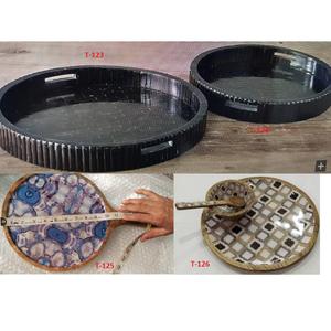 Plateau en bois artisanal moderne et écologique, motif floral, compatible lave-vaisselle et micro-ondes, portable pour la restauration et les restaurants - Product Image 4