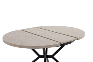 Table à manger extensible moderne ronde à ovale avec pieds en métal en forme de X - Plateau en bois à texture pierre - Table de cuisine - Gain de place - Product Image 5