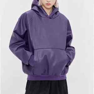 เสื้อฮู้ดดี้คอตั้งหนังแท้คุณภาพสูง 100% สำหรับฤดูหนาว แบบยูนิเซ็กซ์ สีพื้น พิมพ์ลายดิจิทัล ทรงโอเวอร์ไซส์ - Product Image 2