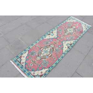2x6.2 ft Rug, Vintage Turkish Rug, <b>Red</b> Blue Ombr <b>Wool</b> Rug - Product Image 3