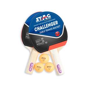 Ensemble de jeu de tennis de table Challenger emblématique de Stag, fabriqué en bois, caoutchouc et fibre de carbone pour les passionnés de sport - Product Image 1