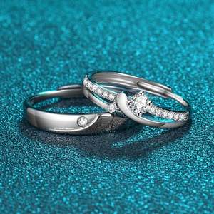 Jeulia Sterling Silver Double Stone Couple Ring Rhodium and Rose Gold Plated Classic Wedding Band - Product Image 3