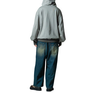 Sweat à capuche pour homme en denim délavé surdimensionné vintage déchiré à manches longues personnalisé OEM de haute qualité - Product Image 5