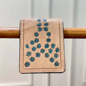 Nouvelle tendance en cuir repoussé à la main hommes portefeuilles longue fermeture éclair Turquoise portefeuilles porte-carte de crédit en cuir véritable vache garçon portefeuilles - Product Image 3