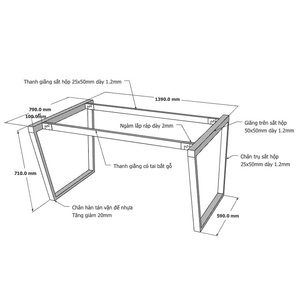 Pieds de table de conception minimaliste 80x140cm Trapez Concept - HCTC006 - Product Image 5