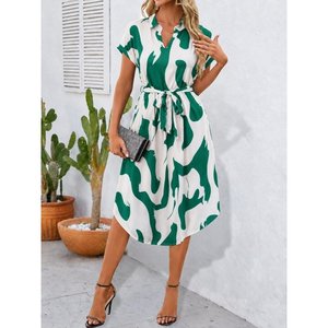 Abito Midi Suprem con Collo a V e Cintura in Vita, 37761 - Verde - Product Image 1